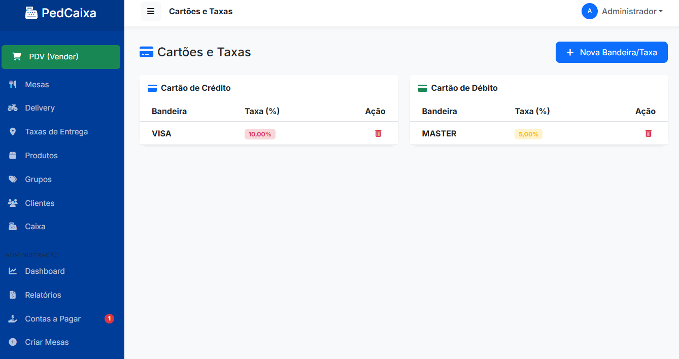 Cadastro de Taxas