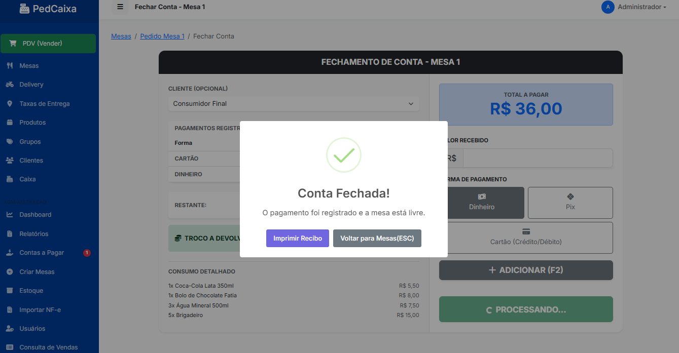 Fechamento Mesa